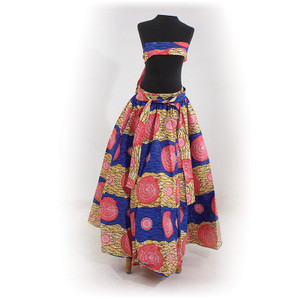 African Print Long Skirt - Blue/Red