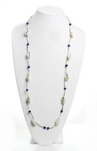 Long Beaded Cowrie Shell Necklace: Blue