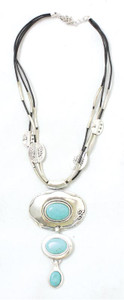 Turquoise Stone Pendant Silver Necklace