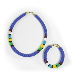 Beaded Maasai Jewelry Set: Light Blue