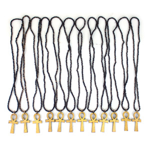 Set Of 12 Coconut Bead Ankh Necklaces