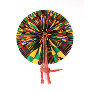 Black/Orange/Green Kente Folding Fan