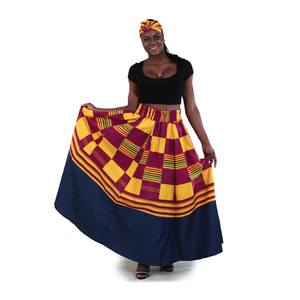 Purple Kente/Denim Long Skirt