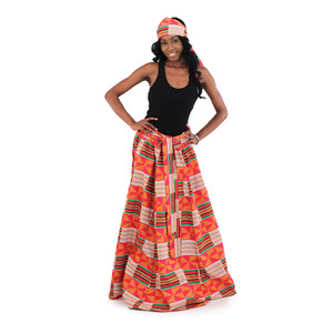 Red-Pink Kente Long Skirt