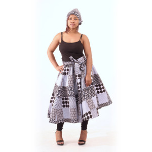 Black & Blue Patchwork Print Skirt