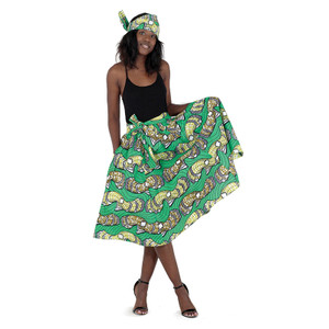 African Print Elastic Skirt: Green