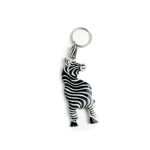 Painted Bone Zebra Key Chain