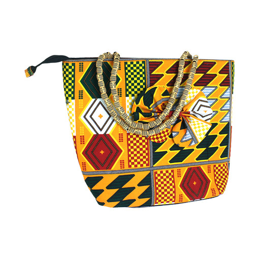 African Print Bow Handbag w/ Beaded Handle