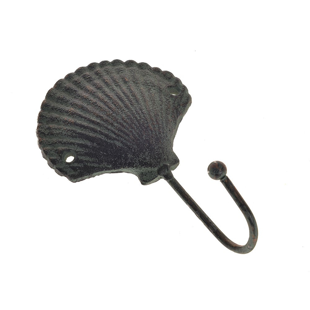 Cast Iron Wall Mounted Shell Hook Antique Brown Finish - CB Imports