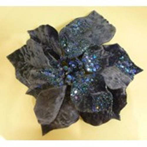 26cm Velvet Poinsettia w/Clip Blue 26cm Velvet Poinsettia w/Clip Blue