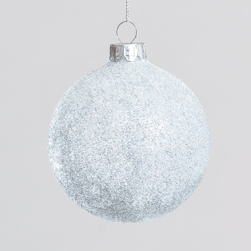 8cm Glass Glitter Ball Silver