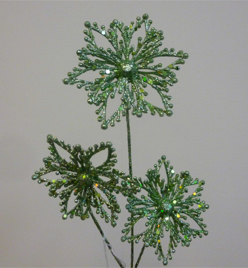 36cm Glitter Poinsettia Pick Green