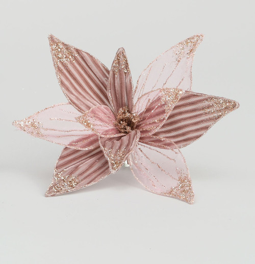 30cm Glitter/Sheer Poinsettia/Clip