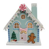 Light up house Blue with Striped Door (2xAAA Batteries not included) 13x9x15cm