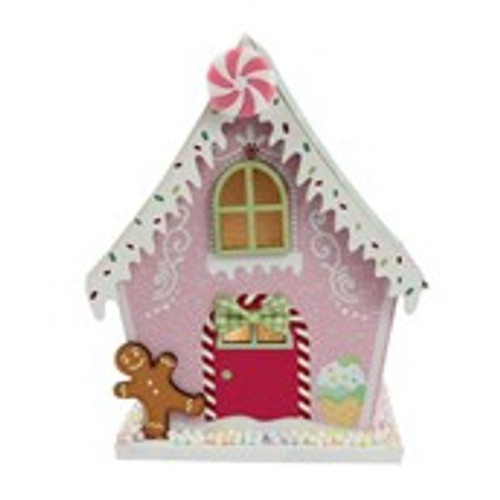 Light up house Pink with Green Roof (2xAAA Batteries not included) 12.5x8.5x16cm