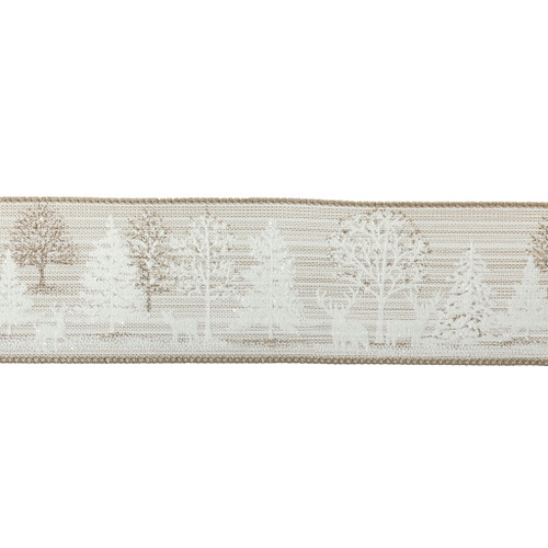 2.5" X 10Y Double Wired White and Gold Trees and Reindeer Ribbon Garland