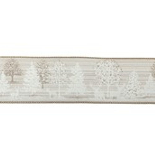 2.5" X 10Y Double Wired White and Gold Trees and Reindeer Ribbon Garland