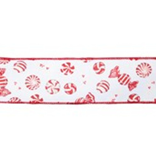 2.5" X 10Y Double Wired Red White Candies Ribbon Garland