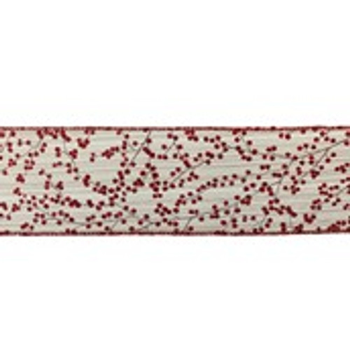 2.5" X 10Y Double Wired Red Shiny Berry on Natural Ribbon Garland