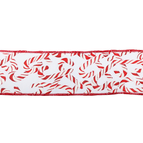 2.5" X 10Y Double Wired Red White Candy Canes Ribbon Garland