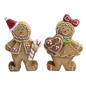 Mr and Mrs Gingerbread with candy cane and heart 15x6x23cm