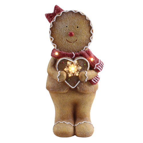 Gingerbread Lady with an LED Heart and scarf (2xAAA Batteries not included) 19.5