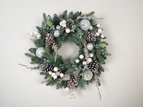 Wreath with Acorns and Silver Baubles 24"