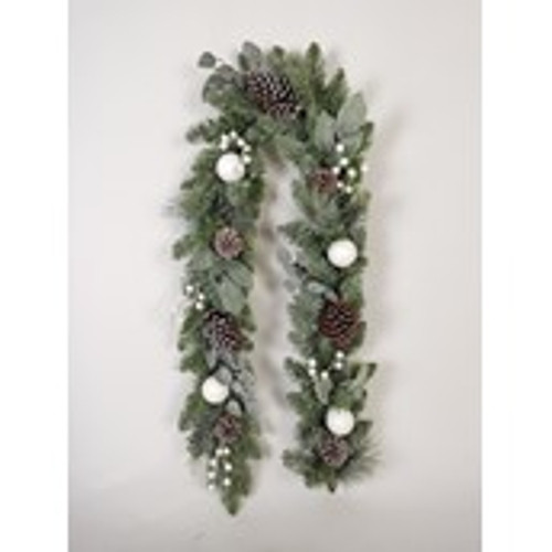 Garland with Acorns and White Baubles 6FT
