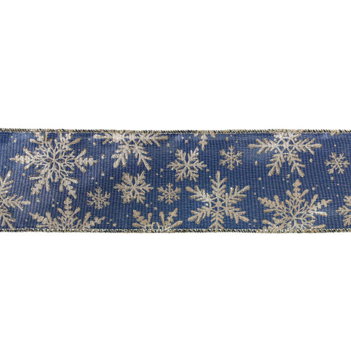 2.5" X 10Y Double Wired Snowflake Blue Satin Ribbon Garland