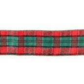 2.5" X 10Y Double Wired Red Green Plaid Ribbon Garland