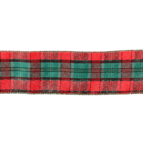 2.5" X 10Y Double Wired Red Green Plaid Ribbon Garland
