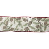 2.5" X 10Y Double Wired Pine Needle And Pinecones Natural Cloth Ribbon Garland