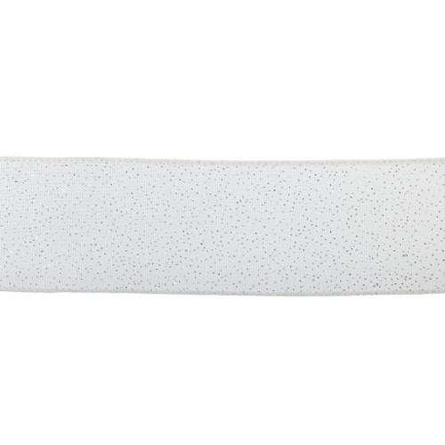2.5" X 10Y Double Wired Glitter Touched White Cloth Ribbon Garland