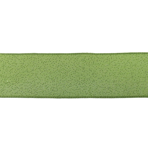 2.5" X 10Y Double Wired Glitter Touched Green Cloth Ribbon Garland