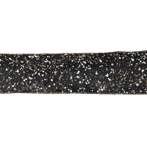 2.5" X 10Y Double Wired Black Ribbon White Gold Glitter