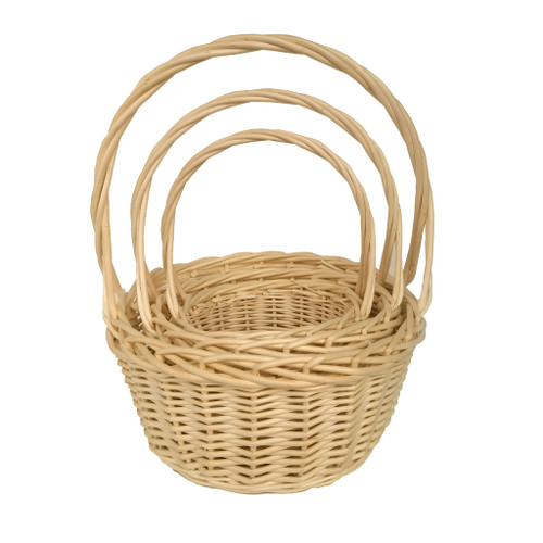 Set of 3 bleached wood round baskets 