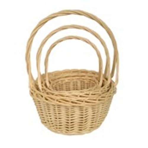 Set of 3 bleached wood round baskets 