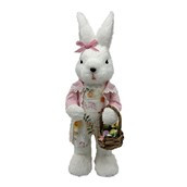 White Rabbit with pink jacket and basket 40cm