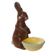 Resin Bunny Chocolate Brown holding Egg bowl 23cm
