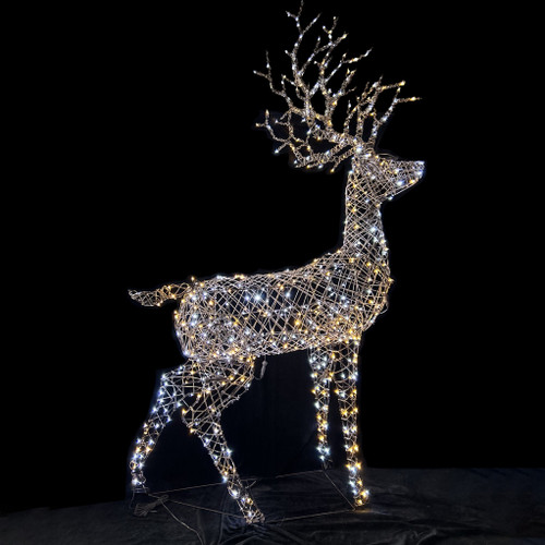 Rattan Stag Brown warm wht-wht LED Flashing H220cm mains powered weatherproof