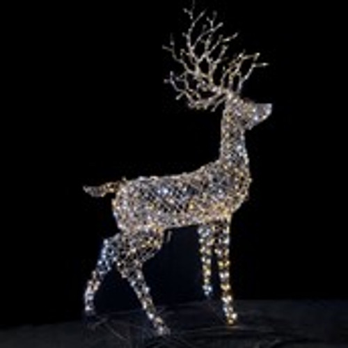 Rattan Stag Brown warm wht-wht LED Flashing H220cm mains powered weatherproof