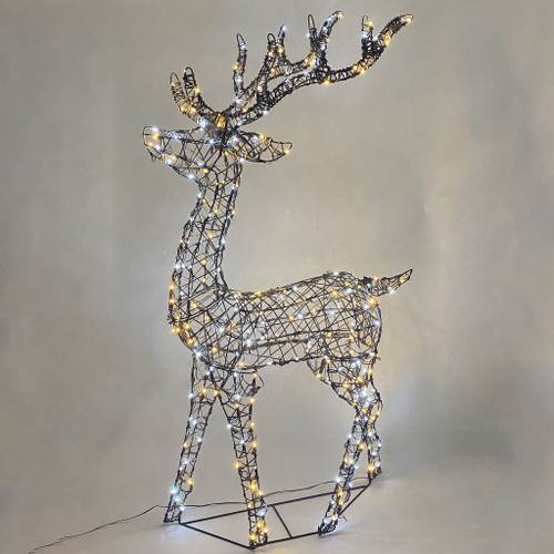 Rattan Standing Stag Brown warm wht-wht LED Flashing mains powered weatherproof