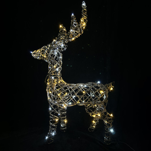Rattan Stag brown Sml warm wht-wht LED Flashing H75cm mains power weatherproof
