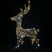 Rattan Stag brown Sml warm wht-wht LED Flashing H75cm mains power weatherproof
