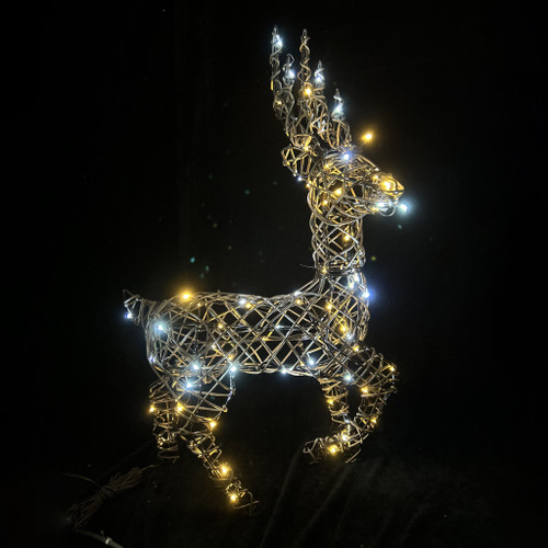 Rattan Stag Sml Brown Warm wht-wht LED Flashing H75cm mains powered weatherproof