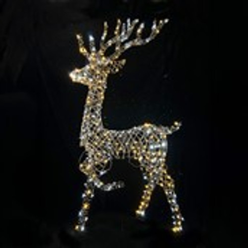 Rattan Stag lifting leg Brown Warm wht-wht LED Flashing H150cm mains powered we