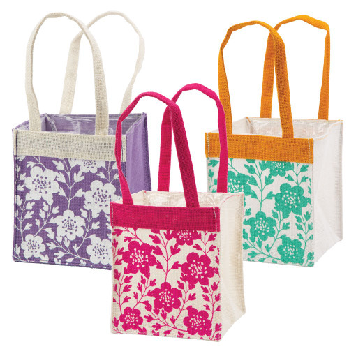 Bold Blooms Jute Bags - 14x15cm - Pack of 12 Assorted