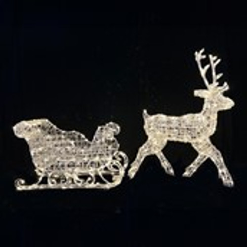 Reindeer Gold with sleigh warm wht LED H90cm & H50cm mains powered weatherproof