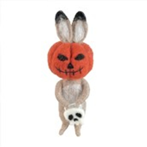 Felt  Rabbit with Pumpkin Mask and Skull Bag  Hanging Decoration- H15cm