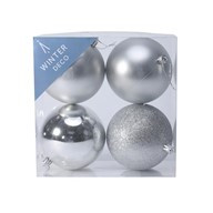 Silver 10cm Shatterproof Bauble x 4